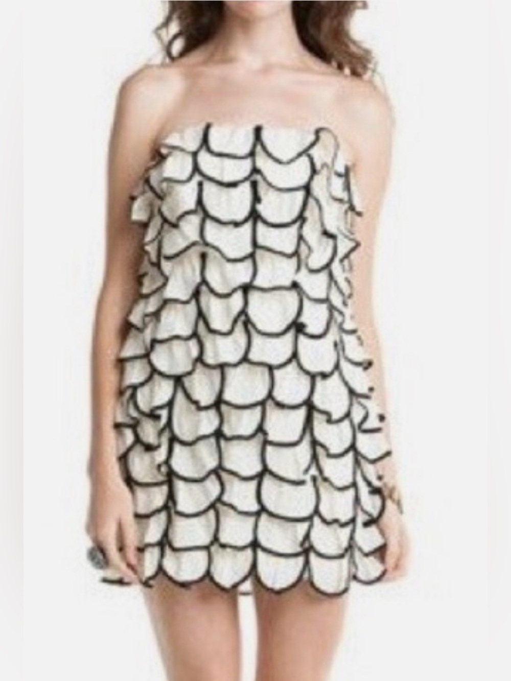Leifsdottir by Anthropologie Cream/Black Tiered Cocktail Sleeveless Dress Size 8